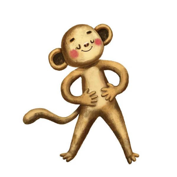 Roztomilý Kreslený Postava Opice Ručně Kreslené Ilustrace Postava Džungle — Stock fotografie