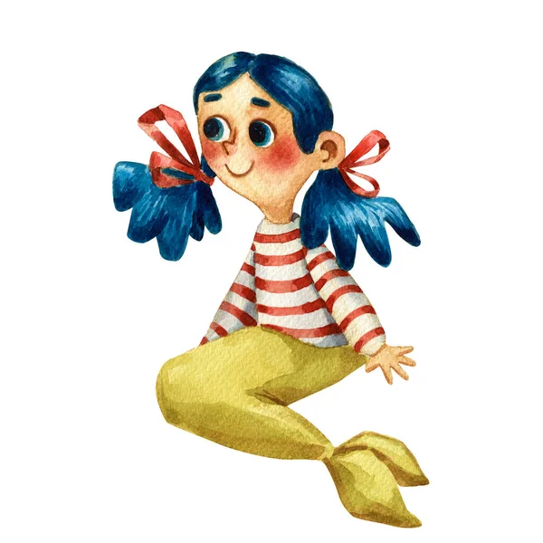 Tło Podwodne Życie Akwarela Ręcznie Rysowane Ilustracja Cute Dziewczyna Syrenka — Zdjęcie stockowe