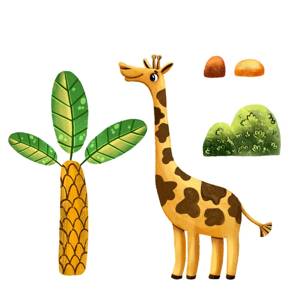 Met Hand Getekende Waterverf Giraffe Met Een Groene Boom Illustratie — Stockfoto