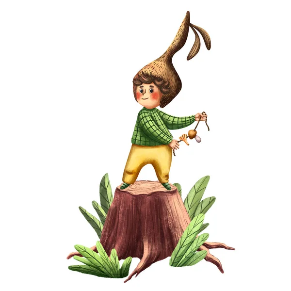 funny cartoon fantasy character of cute boy, Little fairy or pixie,  hand-drawn illustration, Fairy Characters