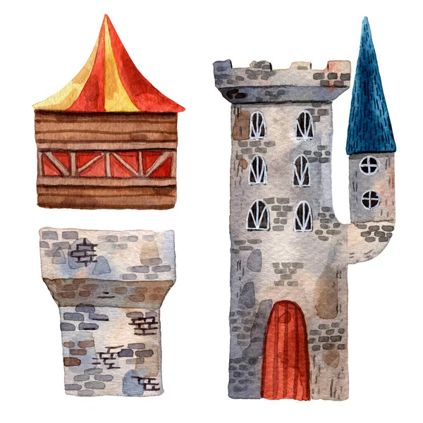 Acquerello Carino Castello Medievale Illustrazione Disegnata Mano Fortezza Grigia Design — Foto Stock