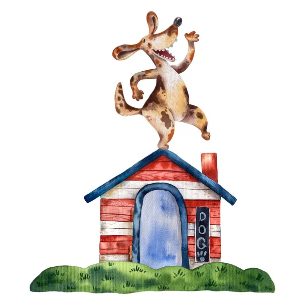 Акварель Иллюстрация Милой Смешной Собаки Дружба Домашних Животных Персонажей Танцующая — стоковое фото