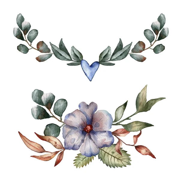 Акварельна Ілюстрація Квітів Листя Ніжний Фон Листям Пастельного Кольору Квітковий — стокове фото