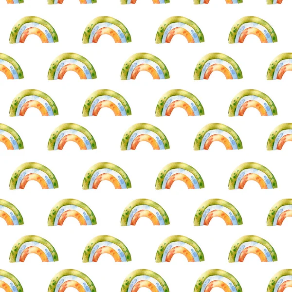 seamless pattern with hand-drawn rainbows. watercolor background of rainbow icons.