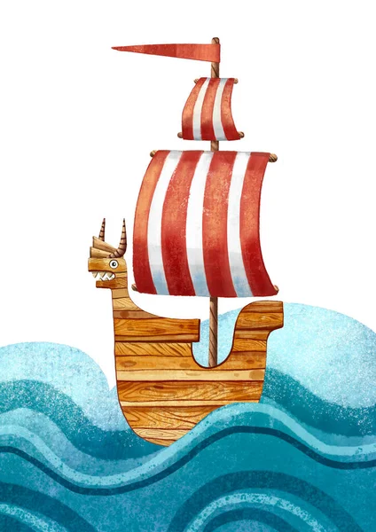 Jolie Illustration Viking Drakkar Ancien Bateau Scandinave Vieux Transport Maritime — Photo