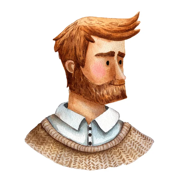 Aquarelle Illustration Dessinée Main Homme Rousse Coûteux Avec Barbe — Photo