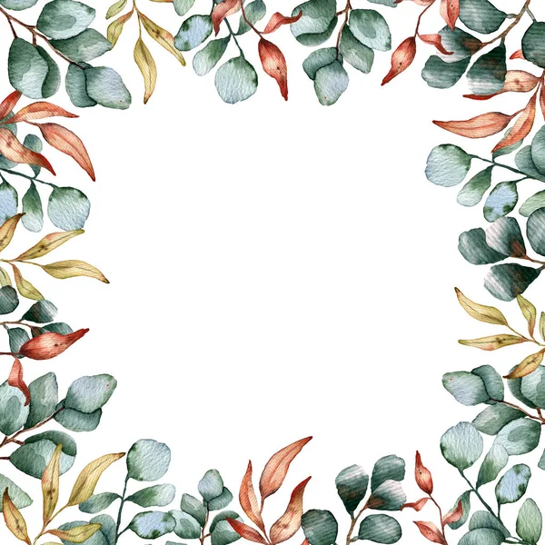 wreath with watercolor leaves, gentle background with pastel color leaves, Circle floral frame