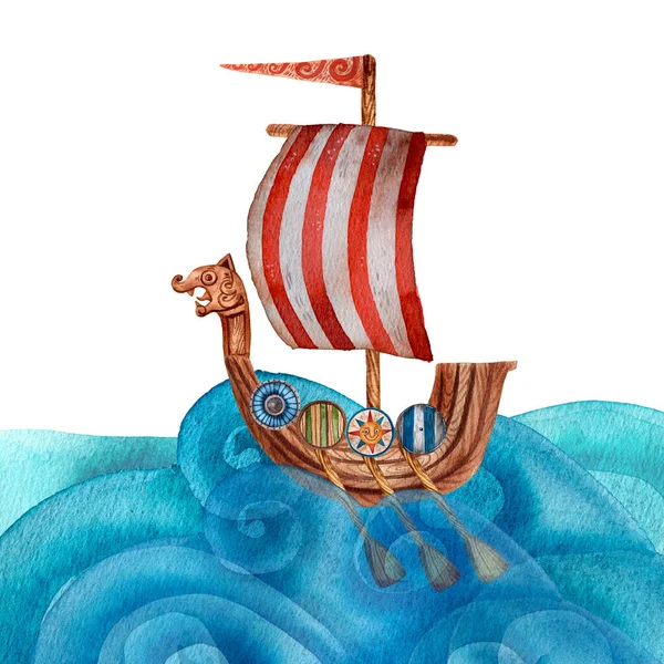 Jolie Illustration Viking Drakkar Ancien Bateau Scandinave Vieux Transport Maritime — Photo