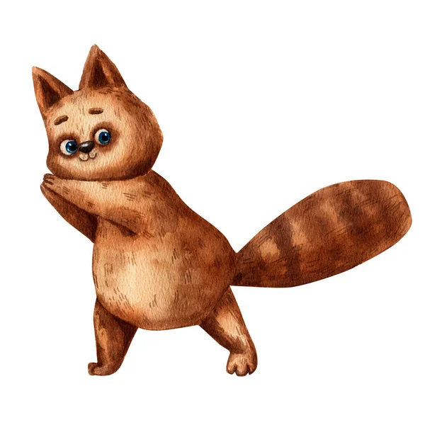 Akvarel Ručně Kreslené Roztomilé Kočka Digitální Ilustrace Zábavné Zvíře Hravé — Stock fotografie