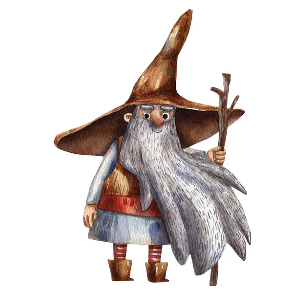 Watercolor Hand Drawn Witcher Cute Woodsman Halloween Character — Stock Photo, Image