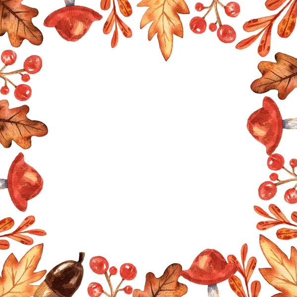 Watercolor Autumn Frame Leaves Hand Drawn Illustration Isolated White Background — Stock Photo, Image