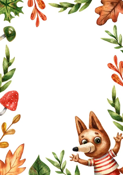 Aquarell Illustration Eines Niedlichen Fuchses Einem Gestreiften Shirt Auf Weißem — Stockfoto