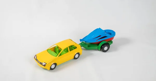 Plastik Spielzeug Bunte Autos Isoliert Auf Weißem Hintergrund Ein Auto — Stockfoto