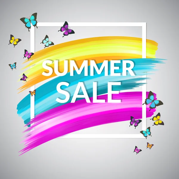 Försäljning sommaren Banner design med ram och fjärilar — Stock vektor