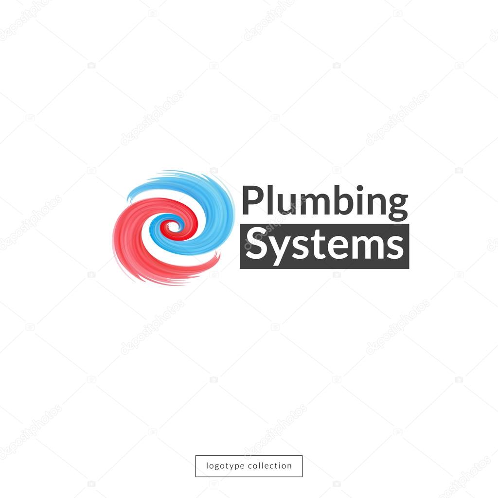 Plumbing company logo design template. Blue and red waves icon. Vector illustration.