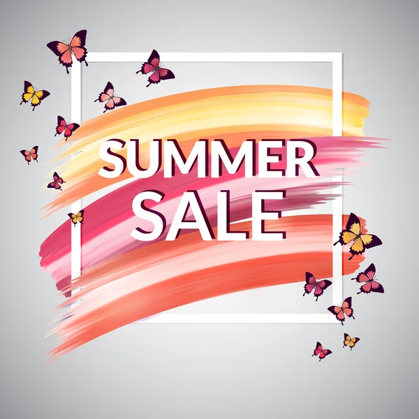 Banner de venda de verão pastel com borboleta — Vetor de Stock