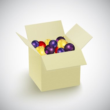 Beyaz baubles ile açık kutu