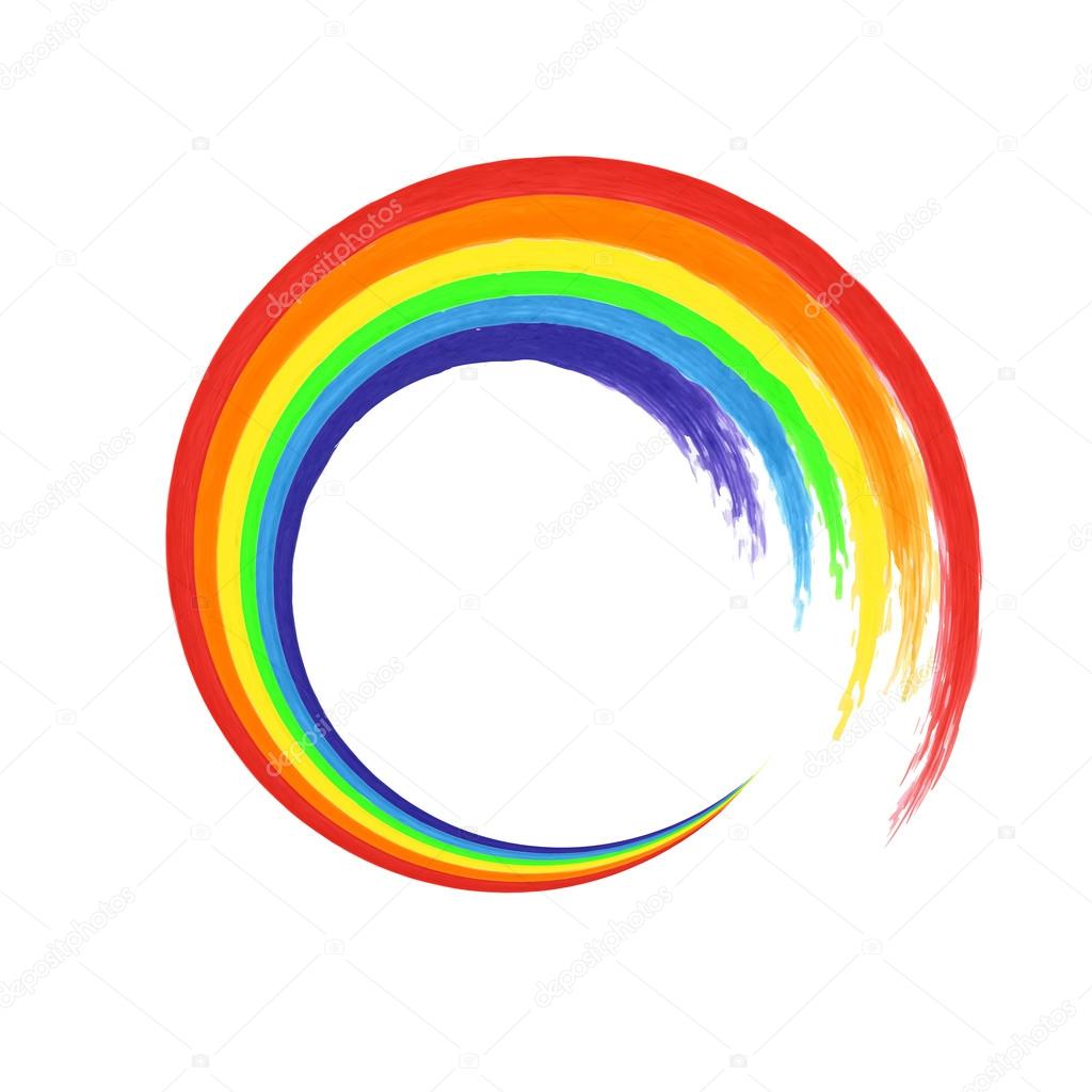 Rainbow arc  logo template, t-shirt graphics Rainbow emblem symbol. Watercolor brush strokes.Vector illustration