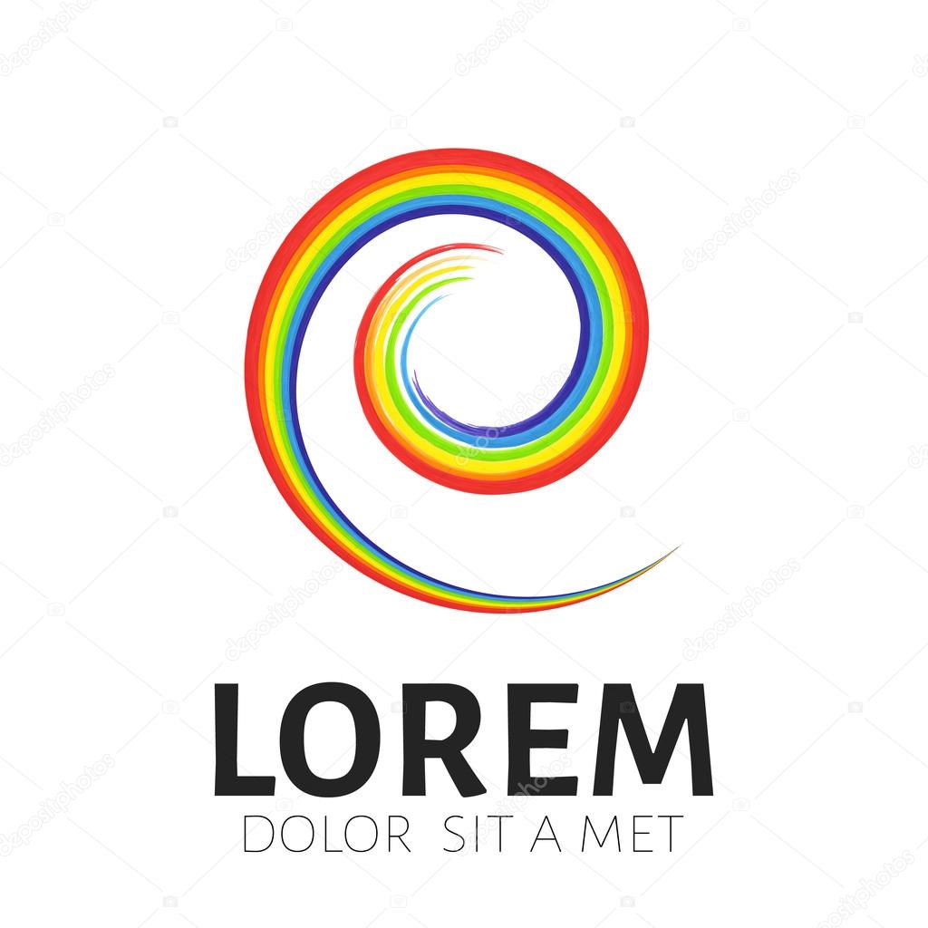 Rainbow spiral  logo template, t-shirt graphics Rainbow emblem symbol. Watercolor brush strokes.Vector illustration