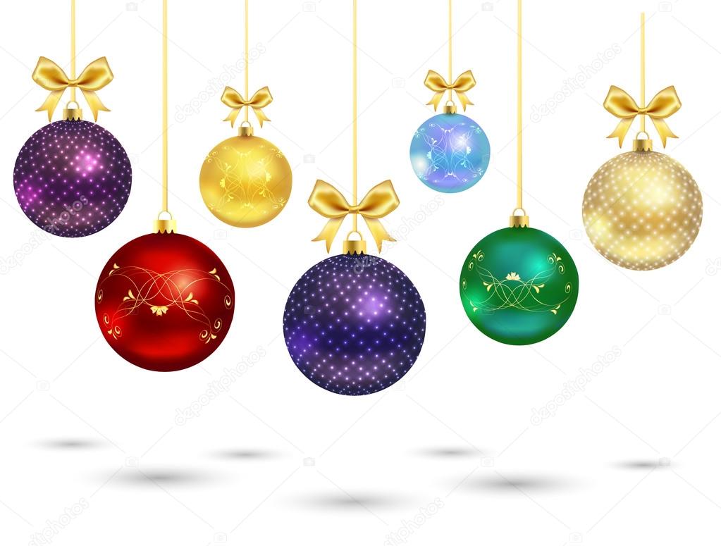 Christmas balls with ornaments and bows