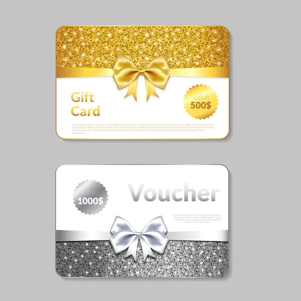 Gift Voucher Design with Glitter Texture and  Bow. . — Stock Vector