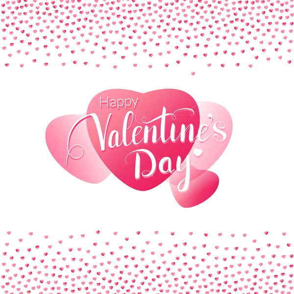 Tarjeta de felicitación del día de San Valentín con grandes corazones rosados — Vector de stock