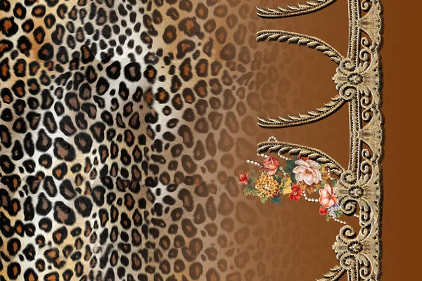 Krásný Zlatý Vzor Leopardím Potiskem — Stock fotografie