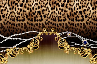 Altın desenli, leopar desenli ve sarı çizgili. 3d illüstrasyon