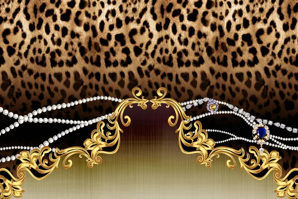 Golden Gold Pattern Leopard Yellow Stripes Illustration — Stok fotoğraf