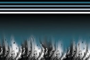 Harika bir nota kalıbını bozuyor. Nota, keman ve bas tuşları. Arka plan beyaz..