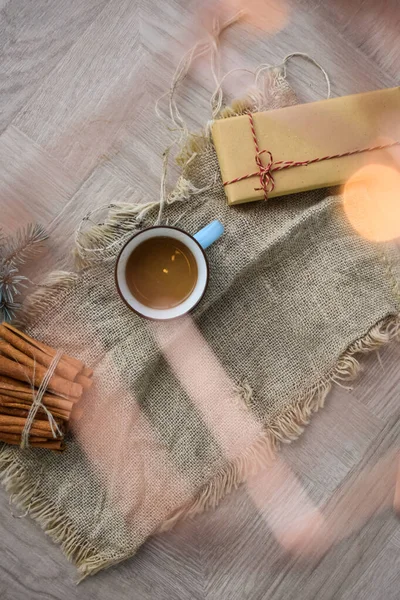 Cinnamon Bokeh Odaklanamayan Üst Görünümlü Noel İçeceği