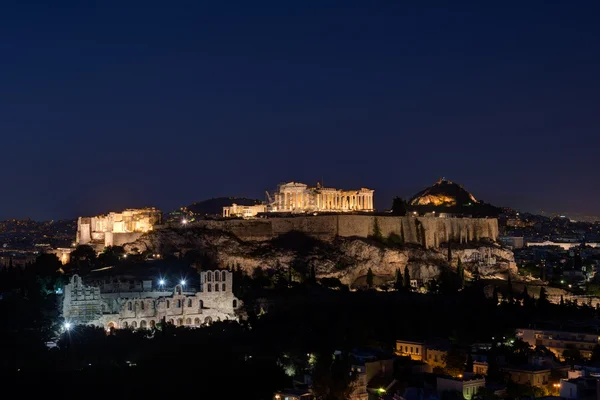 Die akropolis von athens bei nacht Stockfoto