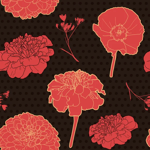 Prachtige bloemen vintage zwart patroon — Stockvector