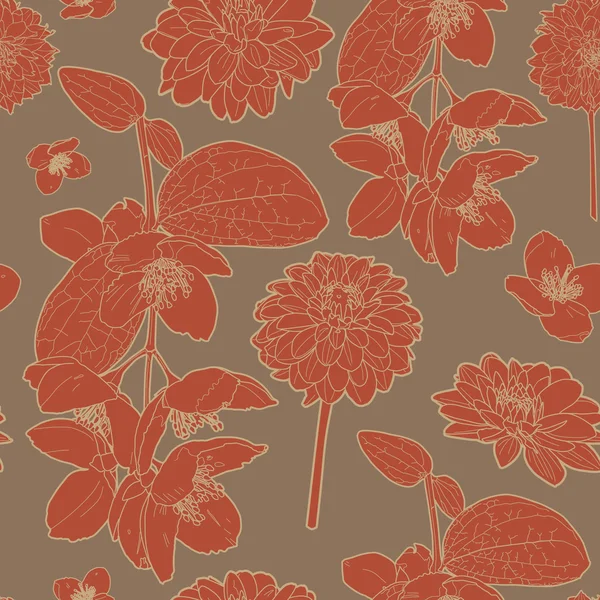 Caliente japonés hermoso patrón floral rojo — Archivo Imágenes Vectoriales