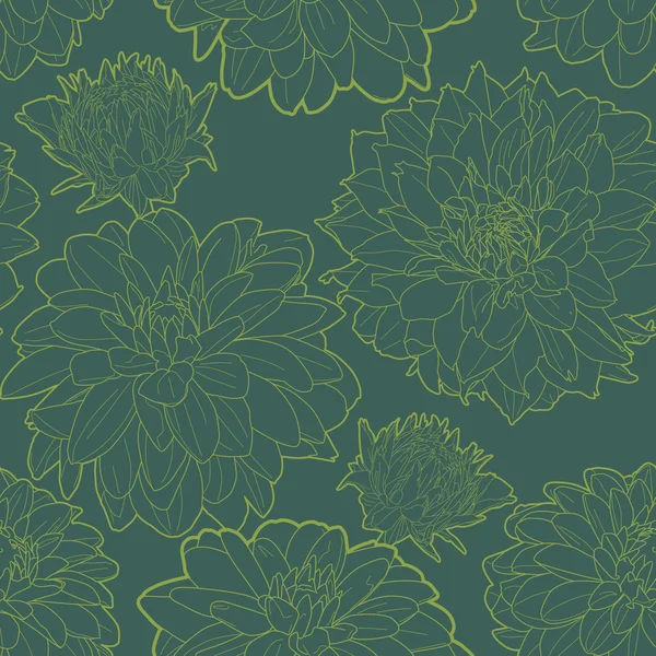 Groene vintage bloemmotief met aster — Stockvector