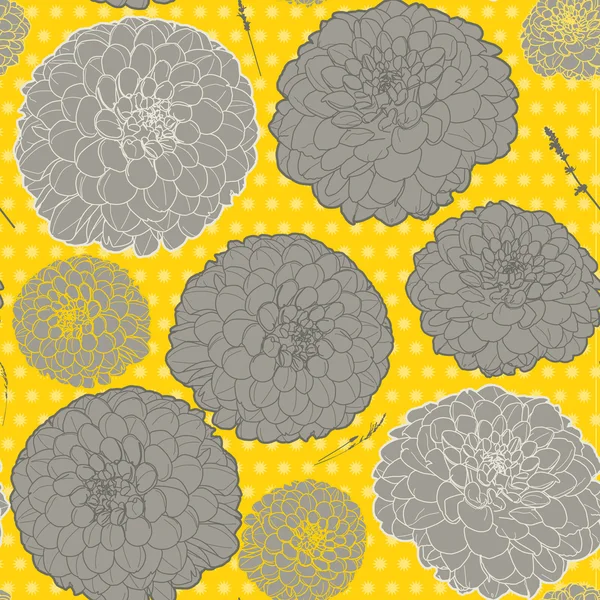 Increíble patrón floral vintage japonés gris-amarillo sin costuras — Vector de stock