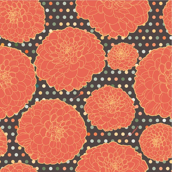 Patrón floral inconsútil de color naranja cálido con puntos — Vector de stock