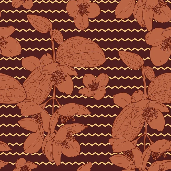 Japonés cálido hermoso patrón floral marrón — Archivo Imágenes Vectoriales