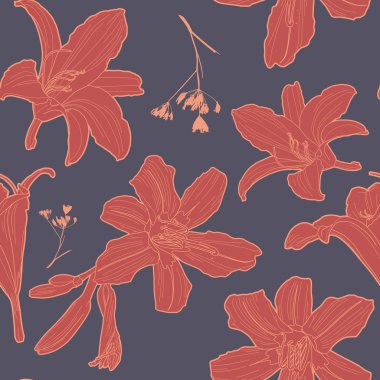 Lily ile güzel vintage çiçek desenli