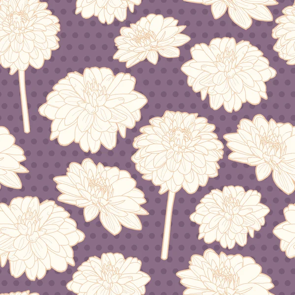 Romantische lavendel violet naadloze witte bloemen patroon met stippen — Stockvector