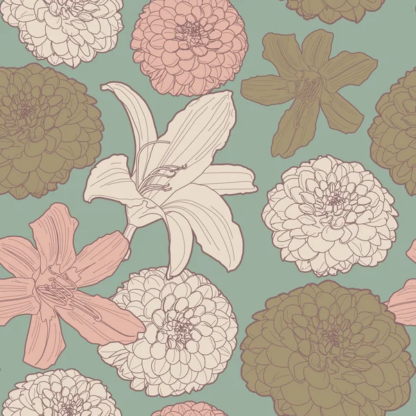 Sanfter Frühling nahtloses Blumenmuster mit Lilie — Stockvektor