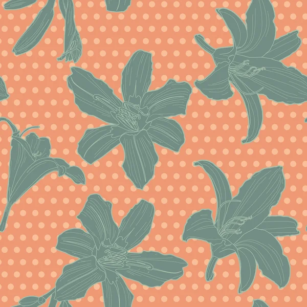 Orange seamless floral pattern with lily — Stock Vector
