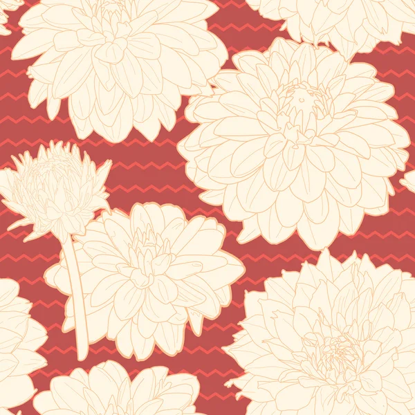 Increíble patrón rojo japonés vintage floral sin costuras con rayas — Vector de stock