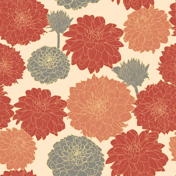 Pastel verano sin costuras floral vintage japonés naranja-rojo patrón — Vector de stock