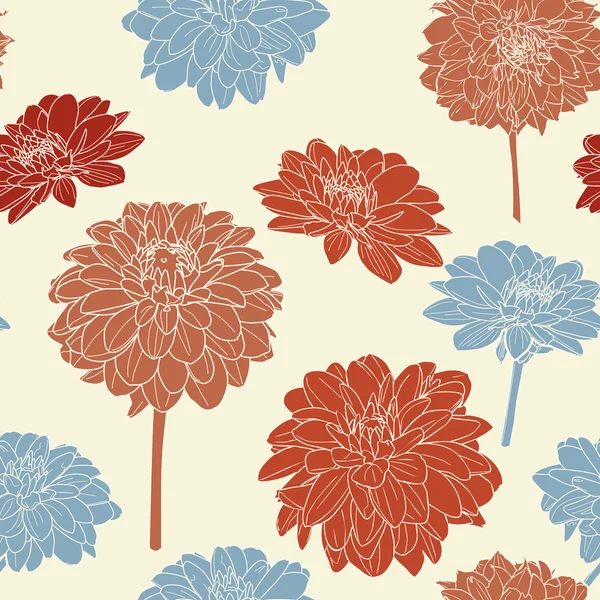 Increíble patrón floral vintage japonés blanco-azul sin costuras — Vector de stock