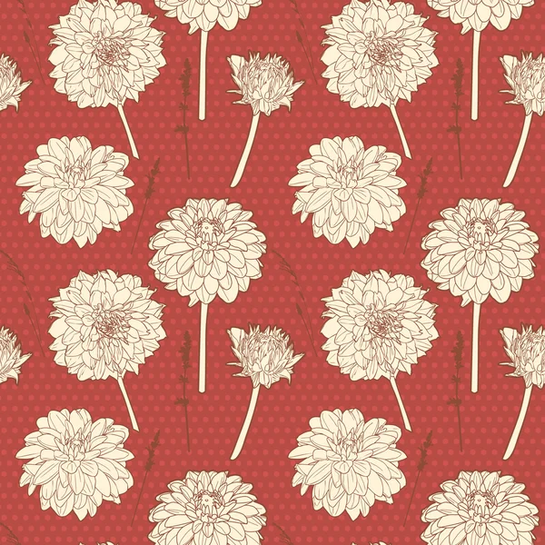 Amazing warm red seamless small aster floral pattern with dots — Stock Vector