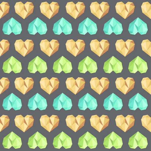 Increíble corazón poli amarillo-verde vintage patrón geométrico — Vector de stock