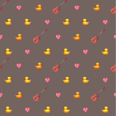 Kalpleri ve gitar ile inanılmaz vintage ördek kahverengi deseni