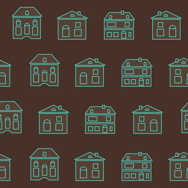 Vintage blue houses outline pattern — Stock Vector