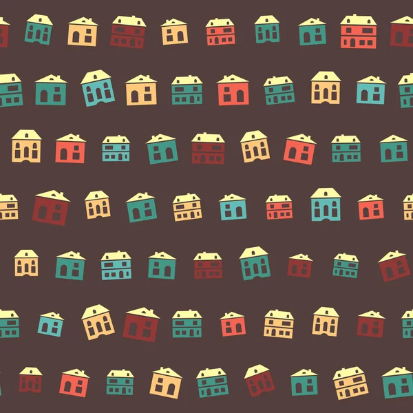 Maisons colorées vintage motif d'été brun — Image vectorielle